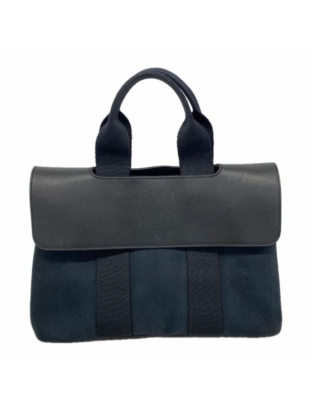 Hermes Tote Bag Valparaiso PM Toile Chevron Black Silver